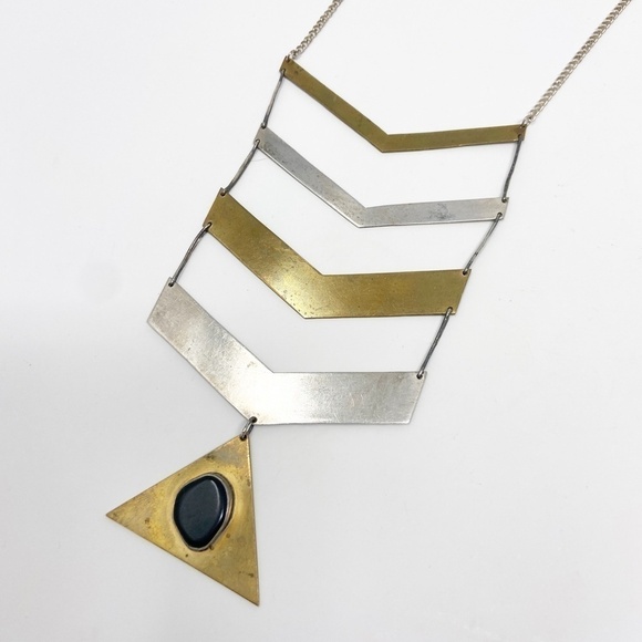 Chevron Arrow Stack Gold Silver Statement Necklace - Picture 4 of 9